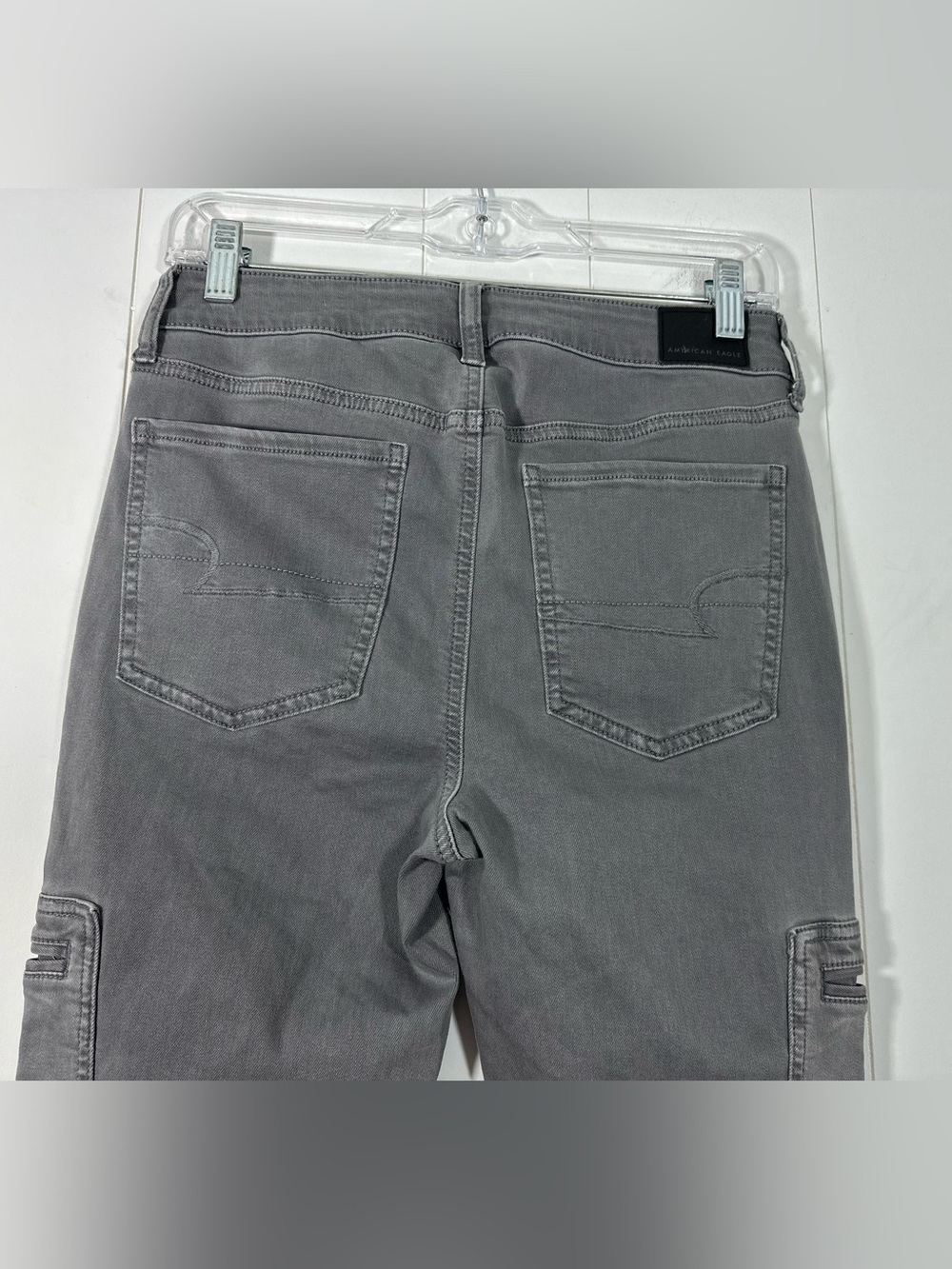 American Eagle Size 8 Long Hi-Rise Gray Cargo Jegging Next Level Stretch - Picture 6 of 14